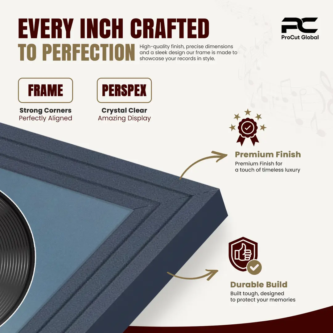 30x17" Step Dark Grey Vinyl Record Frame With Pompador Mount | Side by Side 12" LP Cover & Disc Display thumbnail 7