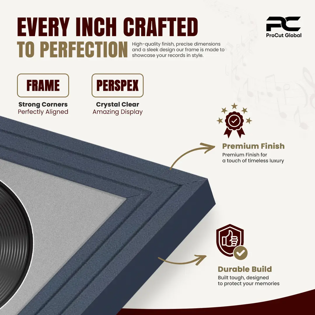 30x17" Step Dark Grey Vinyl Record Frame With Silver Mount | Displays 12" LP Cover & Disc Side by Side thumbnail 7