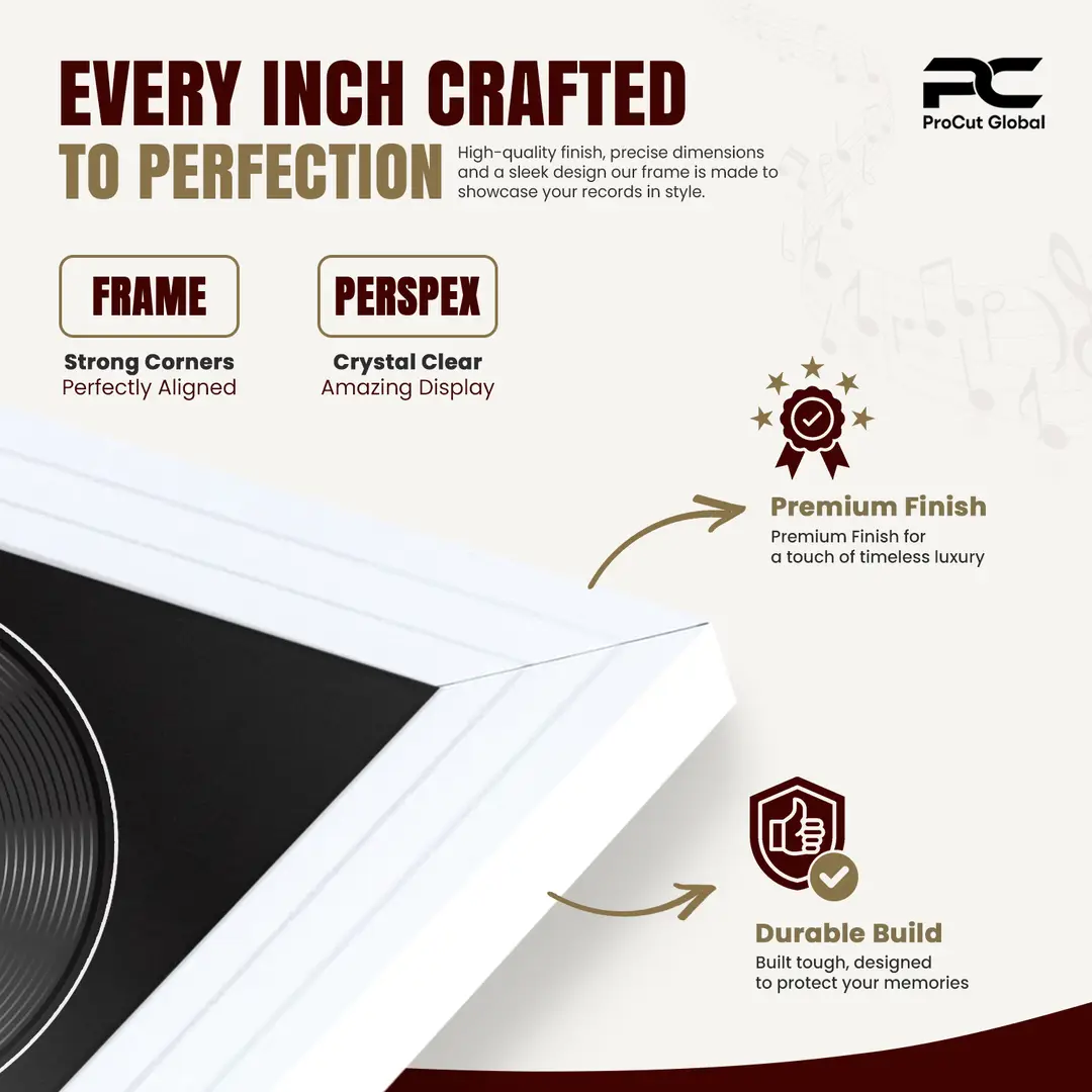 30x17" Step White Vinyl Record Frame With Black Mount | Side by Side 12" LP Cover & Disc Display thumbnail 7
