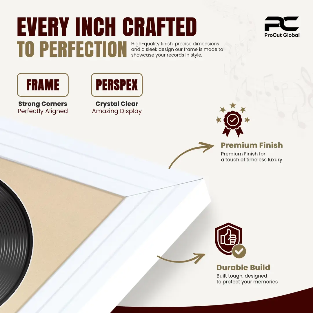 30x17" Step White Vinyl Record Frame With Ivory Mount | Side by Side 12" LP Cover & Disc Display thumbnail 7