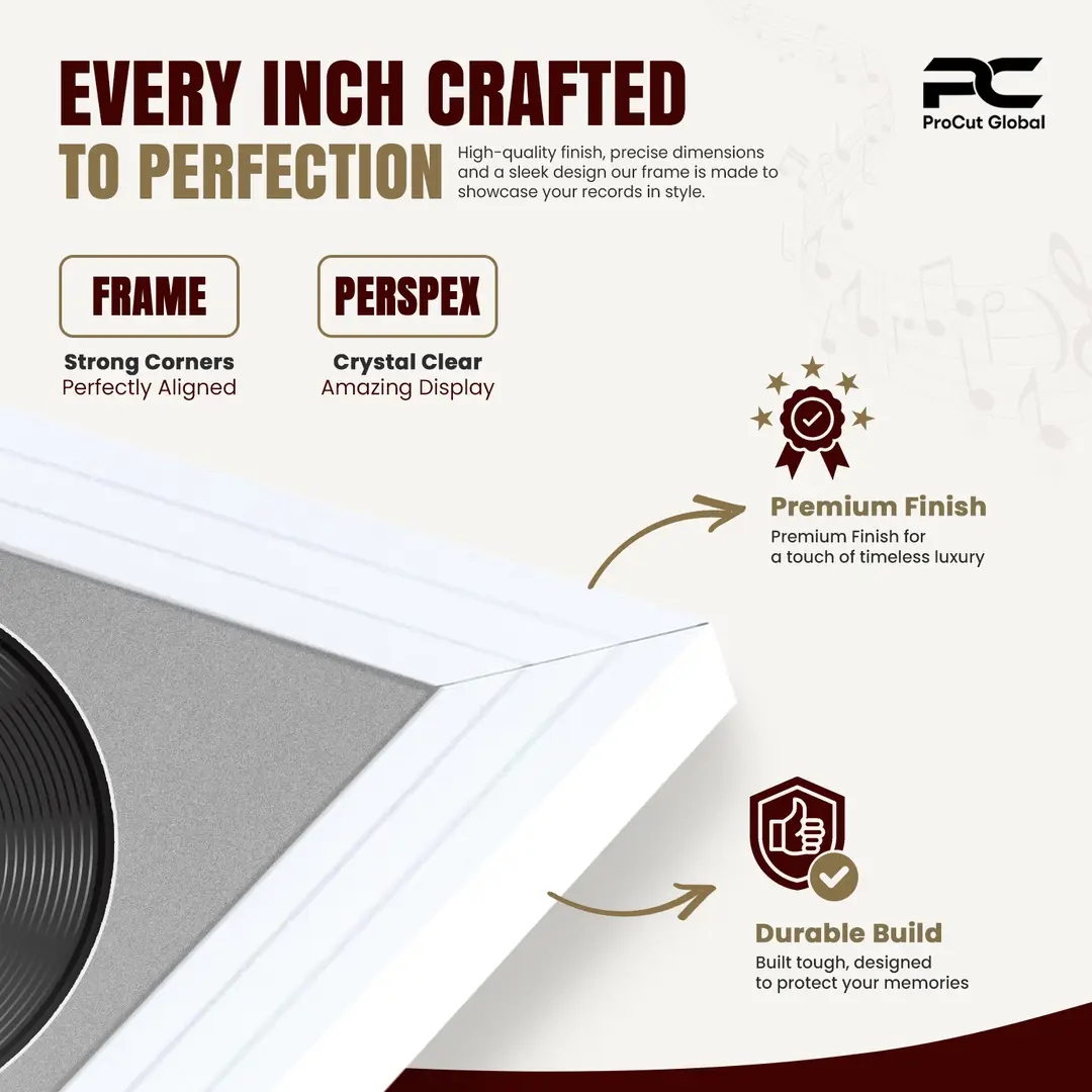 30x17" Step White Vinyl Record Frame With Silver Mount | Side by Side 12" LP Cover & Disc Display thumbnail 7