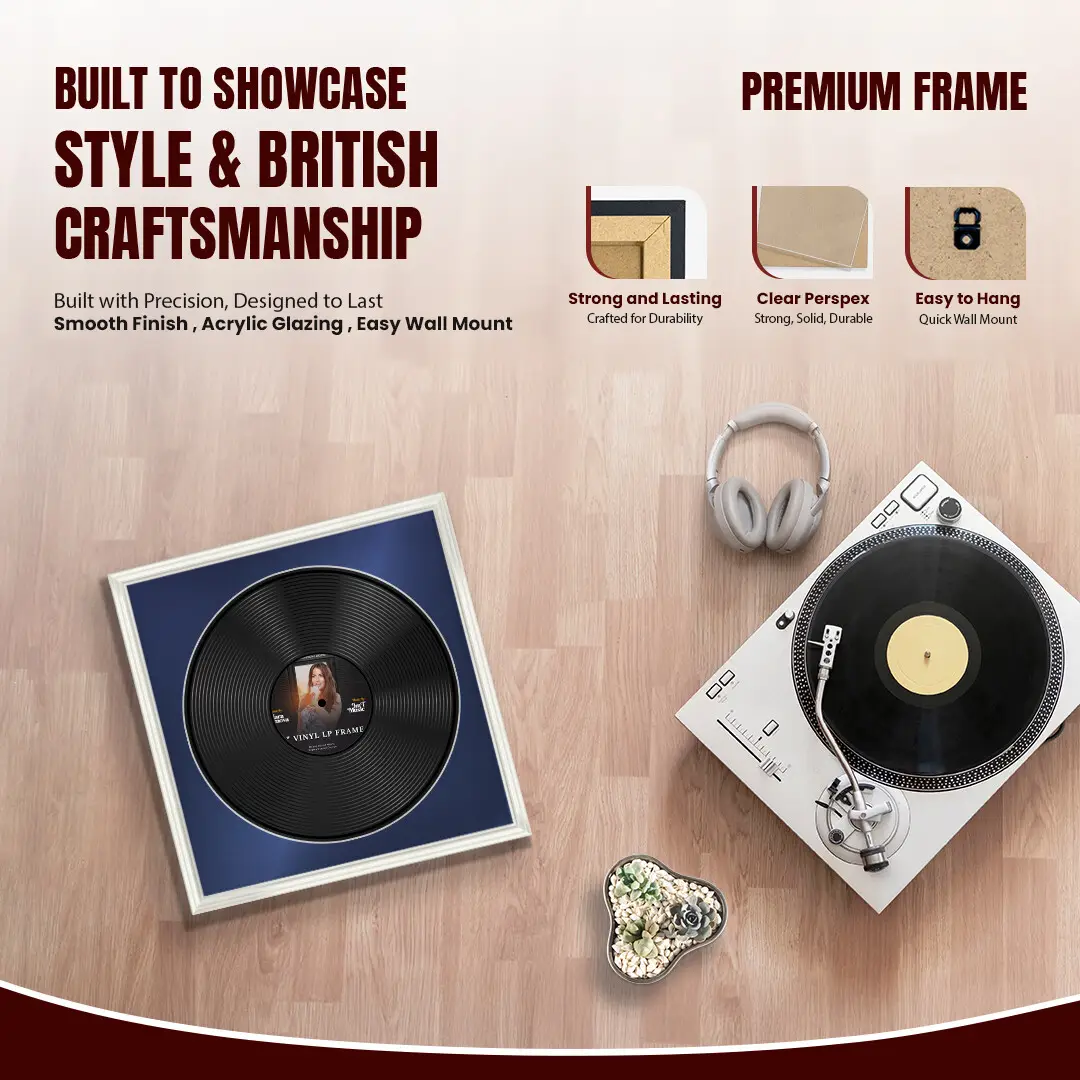 16x16" Swept White Vinyl Record Frame With Black Mount For 12" LP Discs | Contemporary Wall Display thumbnail 2