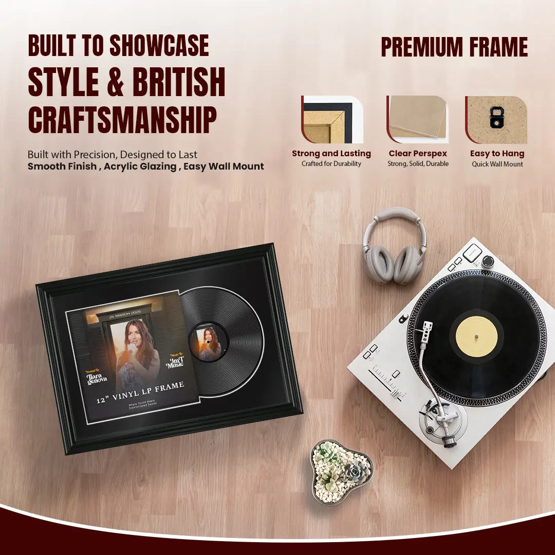 25x17" Swept Black Vinyl Record Frame For 12 Inch LP Cover & Disc With Black Mount | Overlapped Vinyl Display thumbnail 2