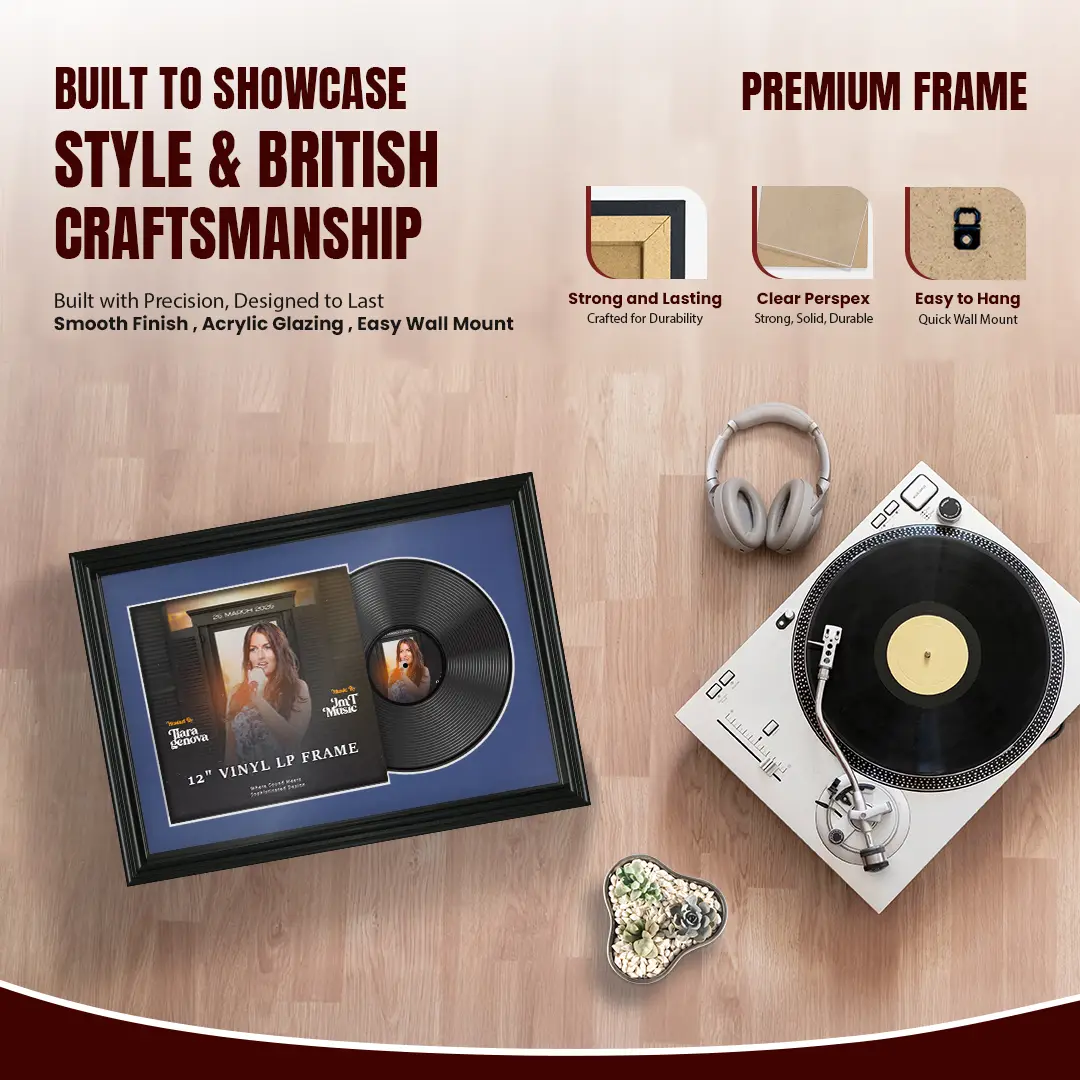 25x17" Swept Black Vinyl Record Frame For 12 Inch LP Cover & Disc With Black Mount | Overlapped Vinyl Display thumbnail 2