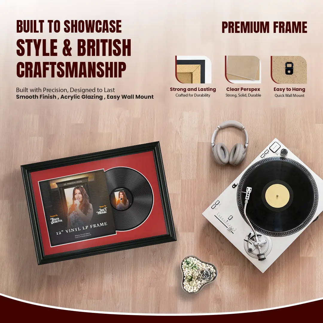 25x17" Swept Black Vinyl Record Frame For 12 Inch LP Cover & Disc With Black Mount | Overlapped Vinyl Display thumbnail 2