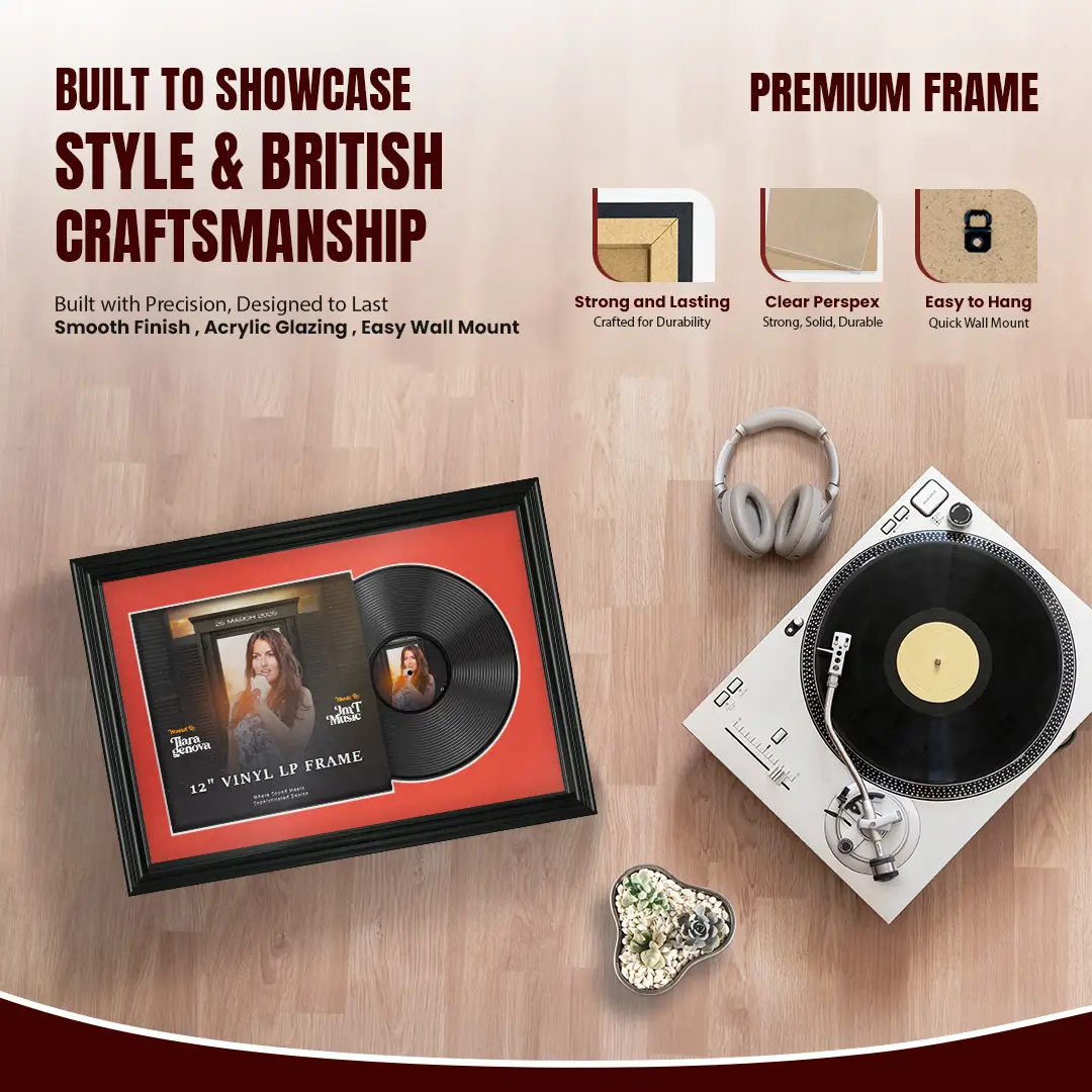 25x17" Swept Black Vinyl Record Frame For 12 Inch LP Cover & Disc With Black Mount | Overlapped Vinyl Display thumbnail 2