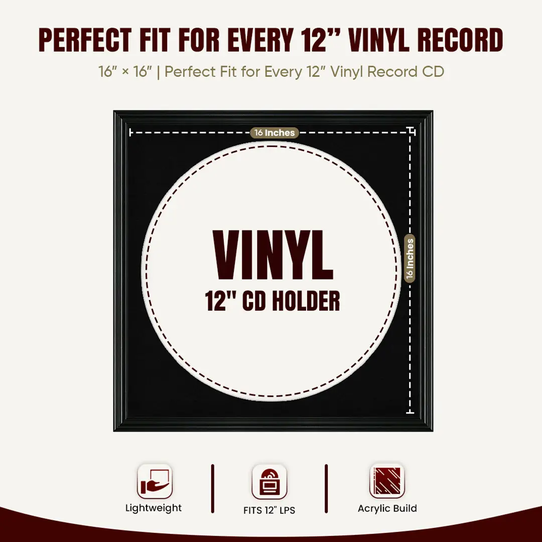 16x16" Swept Black Vinyl Record Frame With Black Mount For 12" LP Discs | Elegant Frame For Music Lovers thumbnail 3