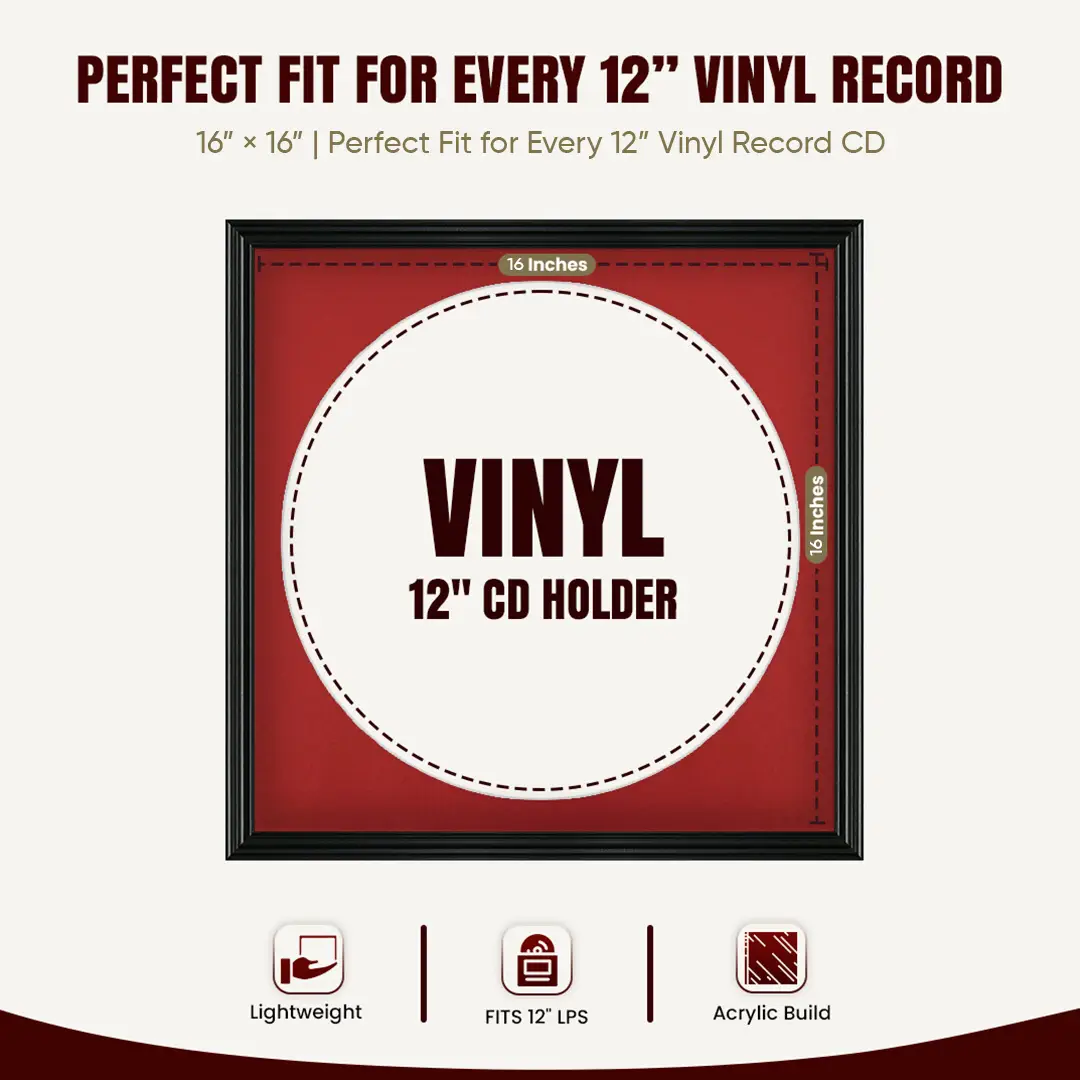 16x16" Swept Black Vinyl Record Frame With Black Mount For 12" LP Discs | Premium Wall Frame For Music Enthusiasts thumbnail 3