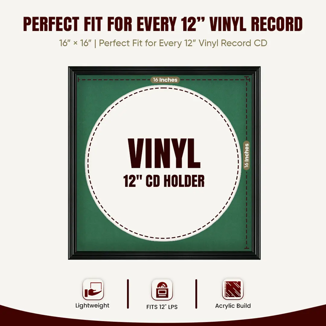 16x16" Swept Black Vinyl Record Frame With Black Mount For 12" LP Discs | Elegant Frame For Music Lovers thumbnail 3