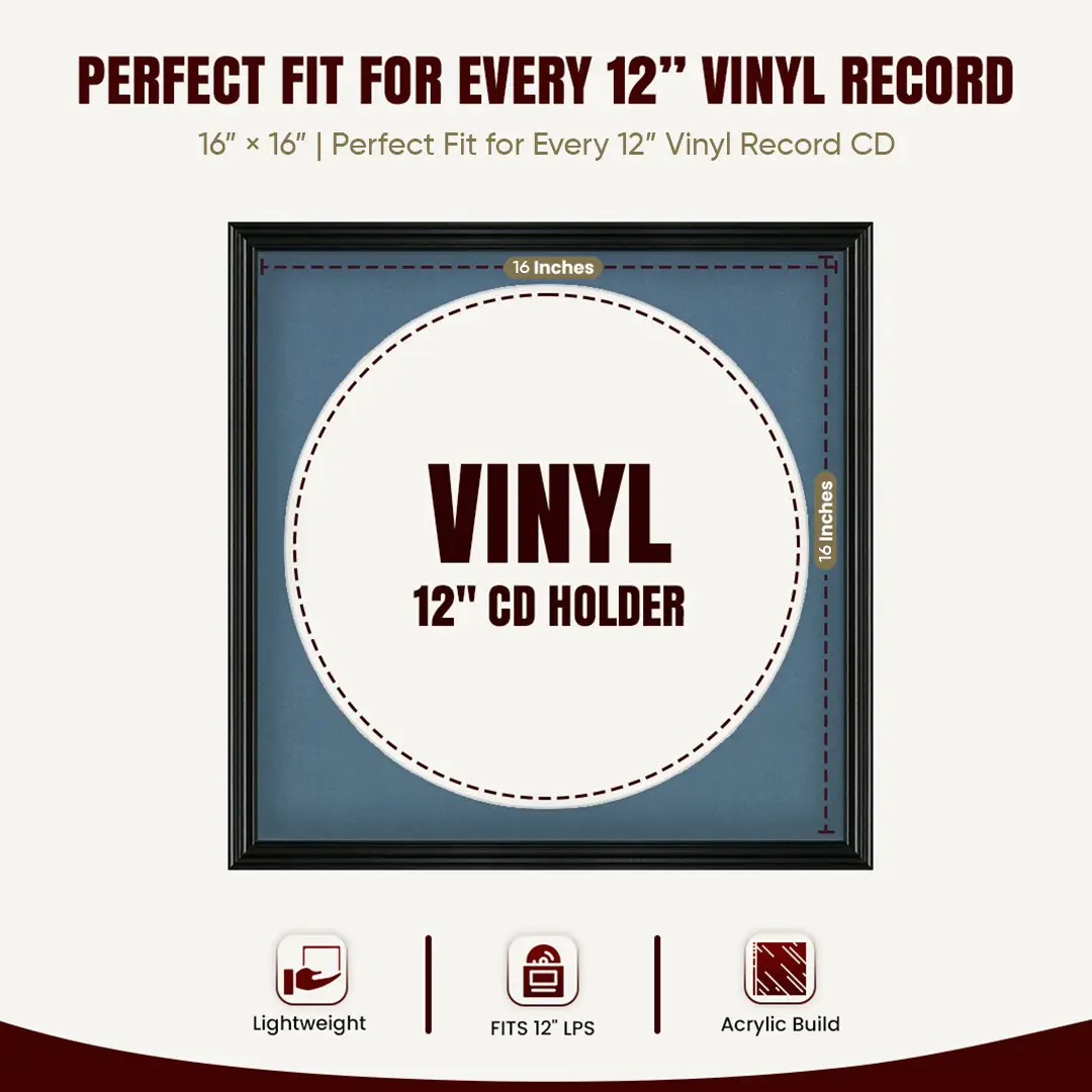 16x16" Swept Black Vinyl Record Frame With Black Mount For 12" LP Discs | Contemporary Wall Display thumbnail 3