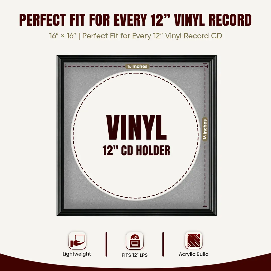 16x16" Swept Black Vinyl Record Frame With Black Mount For 12" LP Discs | Elegant Frame For Music Lovers thumbnail 3