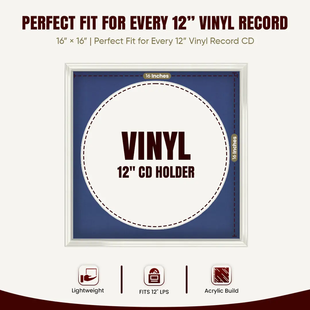 16x16" Swept White Vinyl Record Frame With Black Mount For 12" LP Discs | Contemporary Wall Display thumbnail 3