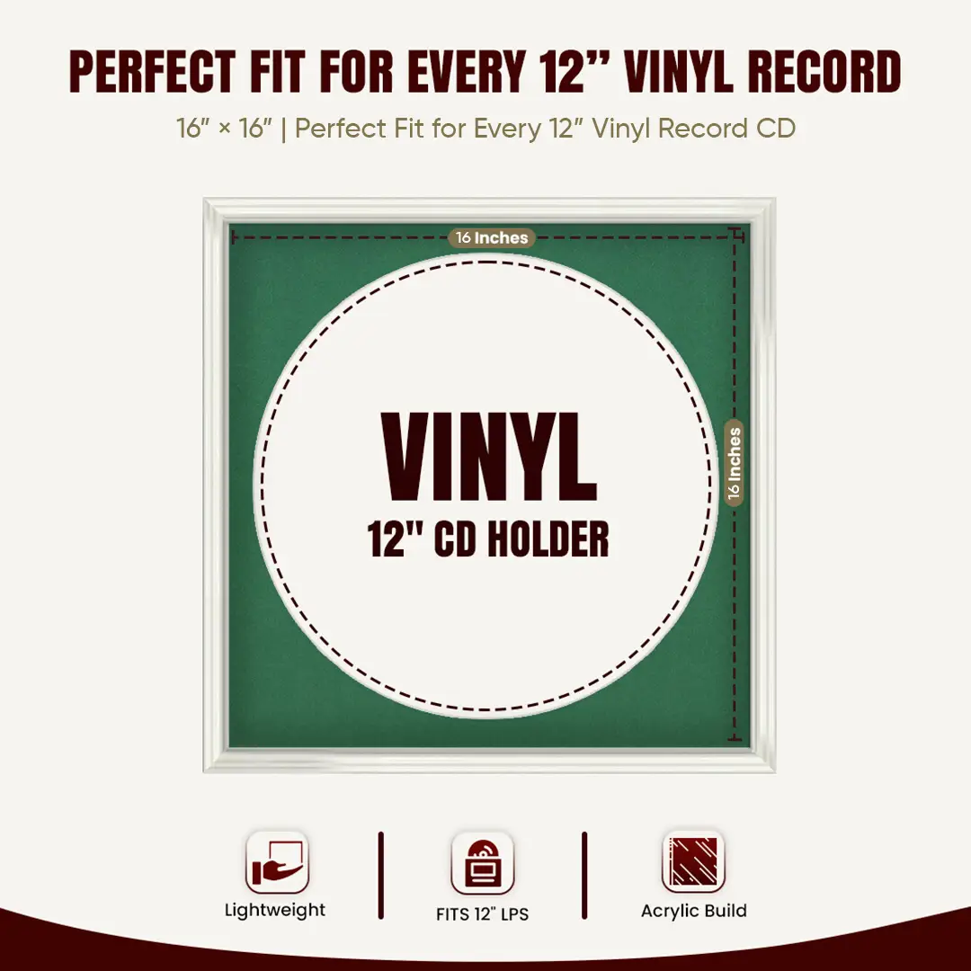 16x16" Swept White Vinyl Record Frame With Emerald (Green) Mount For 12" LP Discs | Contemporary Wall Display thumbnail 3