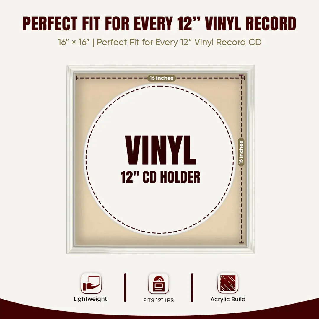 16x16" Swept White Vinyl Record Frame With Black Mount For 12" LP Discs | Elegant Frame For Music Lovers thumbnail 3