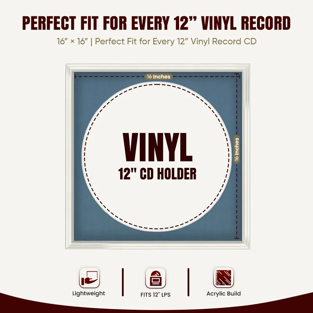 16x16" Swept White Vinyl Record Frame With Black Mount For 12" LP Discs | Elegant Frame For Music Lovers thumbnail 3