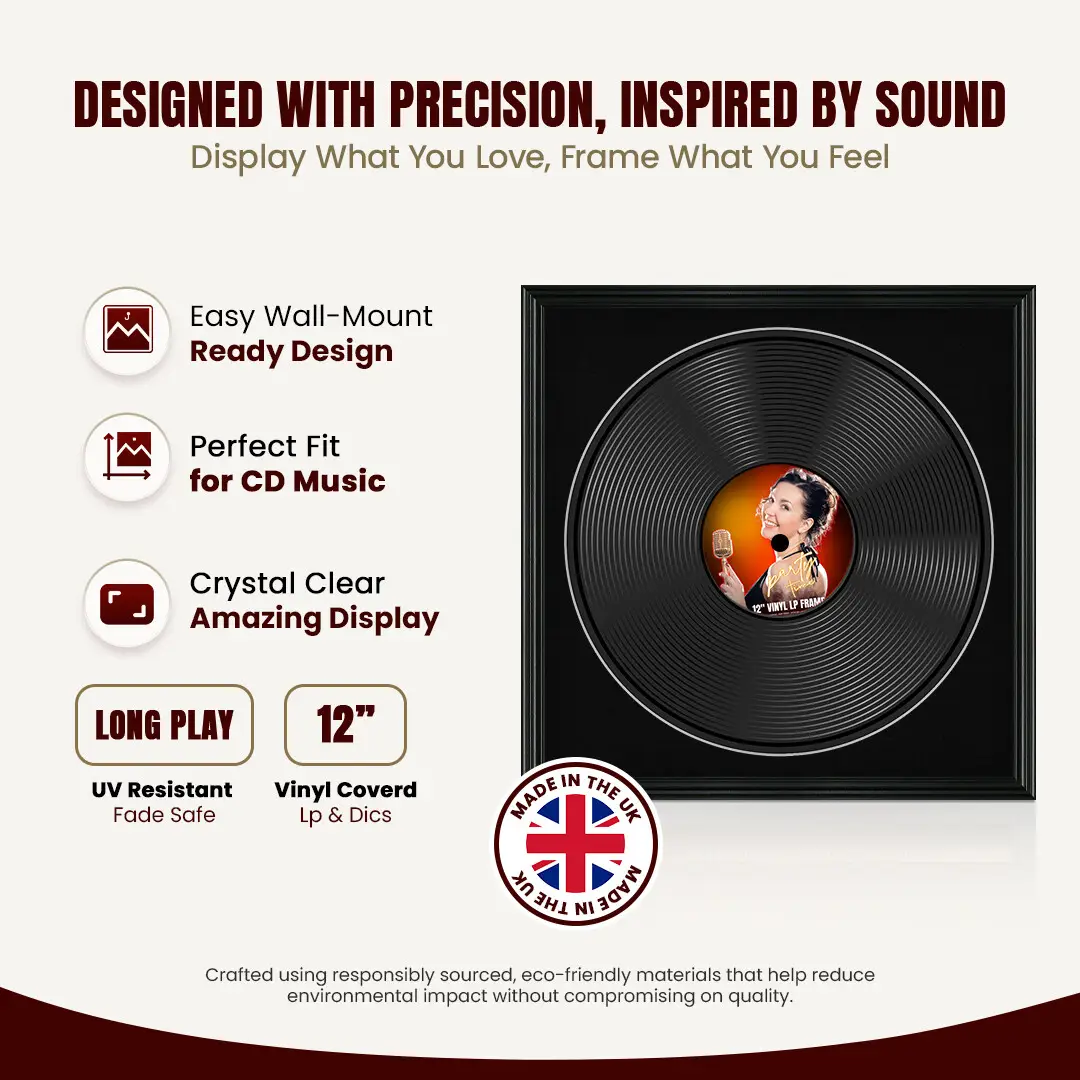 16x16" Swept Black Vinyl Record Frame With Black Mount For 12" LP Discs | Elegant Frame For Music Lovers thumbnail 8
