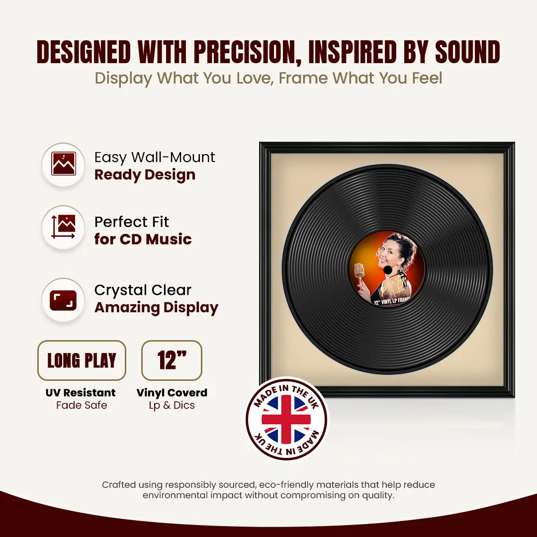 16x16" Swept Black Vinyl Record Frame With Black Mount For 12" LP Discs | Premium Wall Frame For Music Enthusiasts thumbnail 8