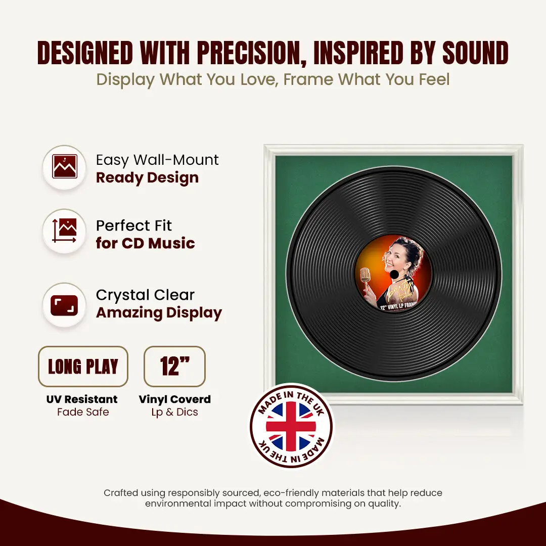 16x16" Swept White Vinyl Record Frame With Emerald (Green) Mount For 12" LP Discs | Contemporary Wall Display thumbnail 8