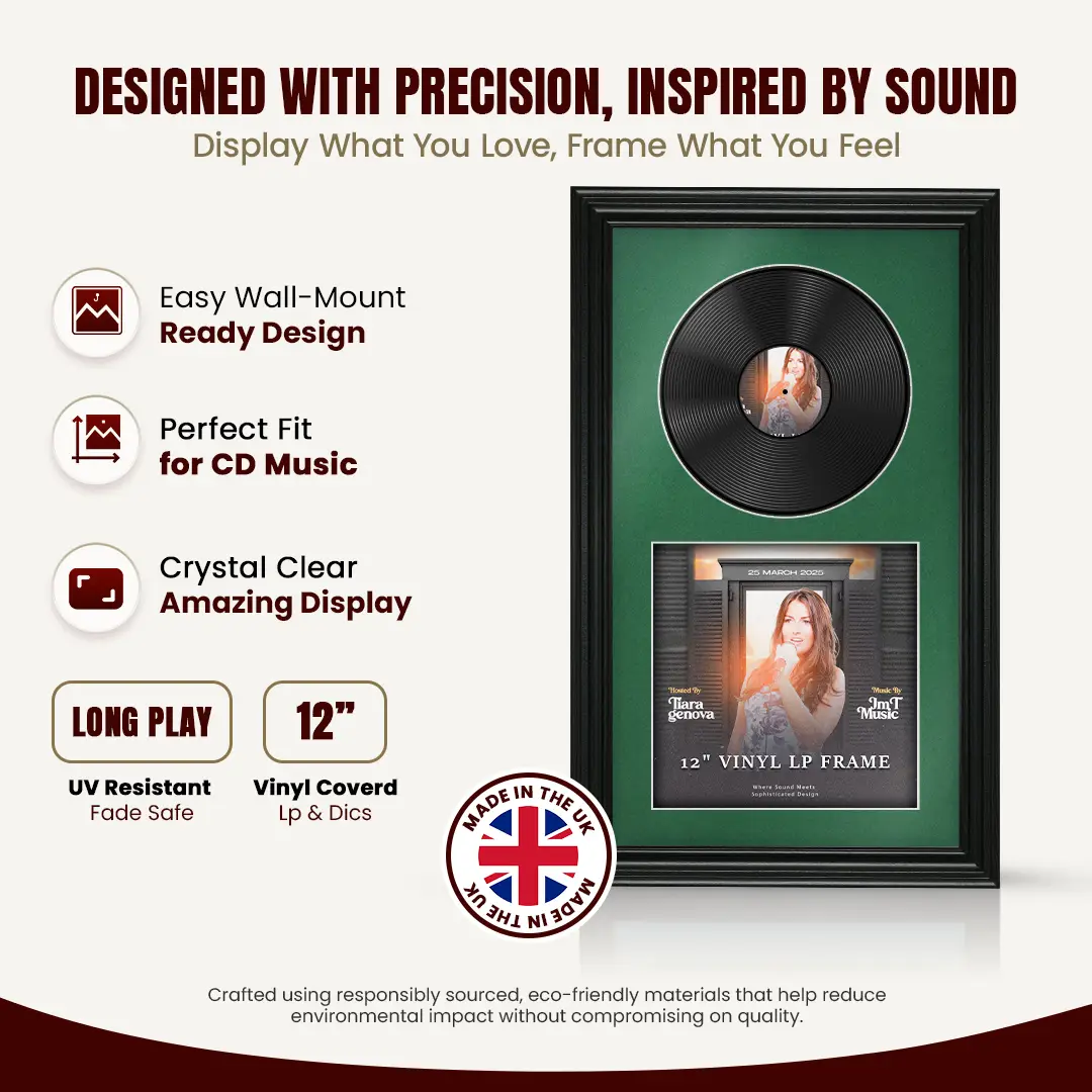 30x17" Swept Black Vinyl Record Frame With Silver Mount | For 12" LP Cover and Disc Side By Side Display thumbnail 8