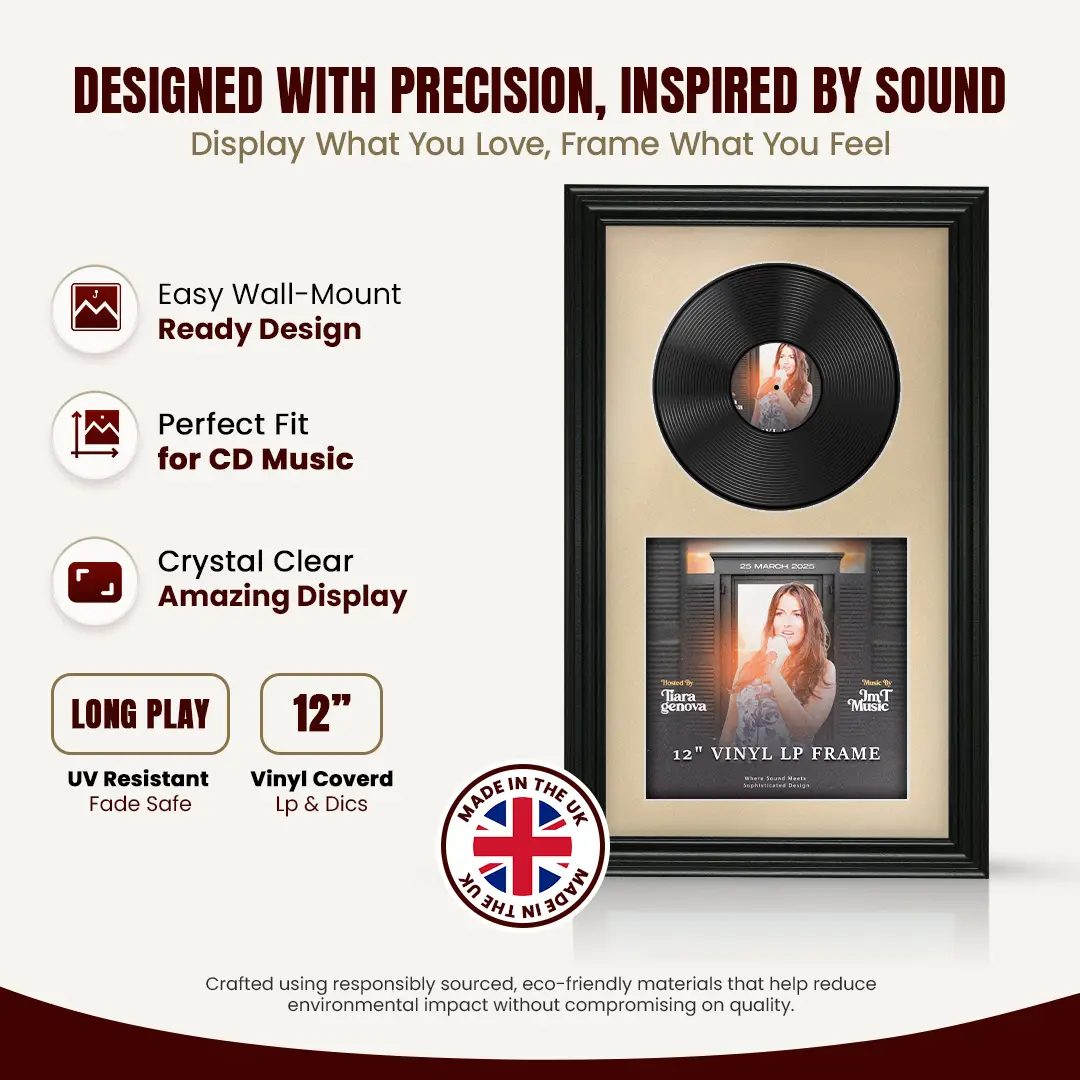 30x17" Swept Black Vinyl Record Frame With Silver Mount | For 12" LP Cover and Disc Side By Side Display thumbnail 8
