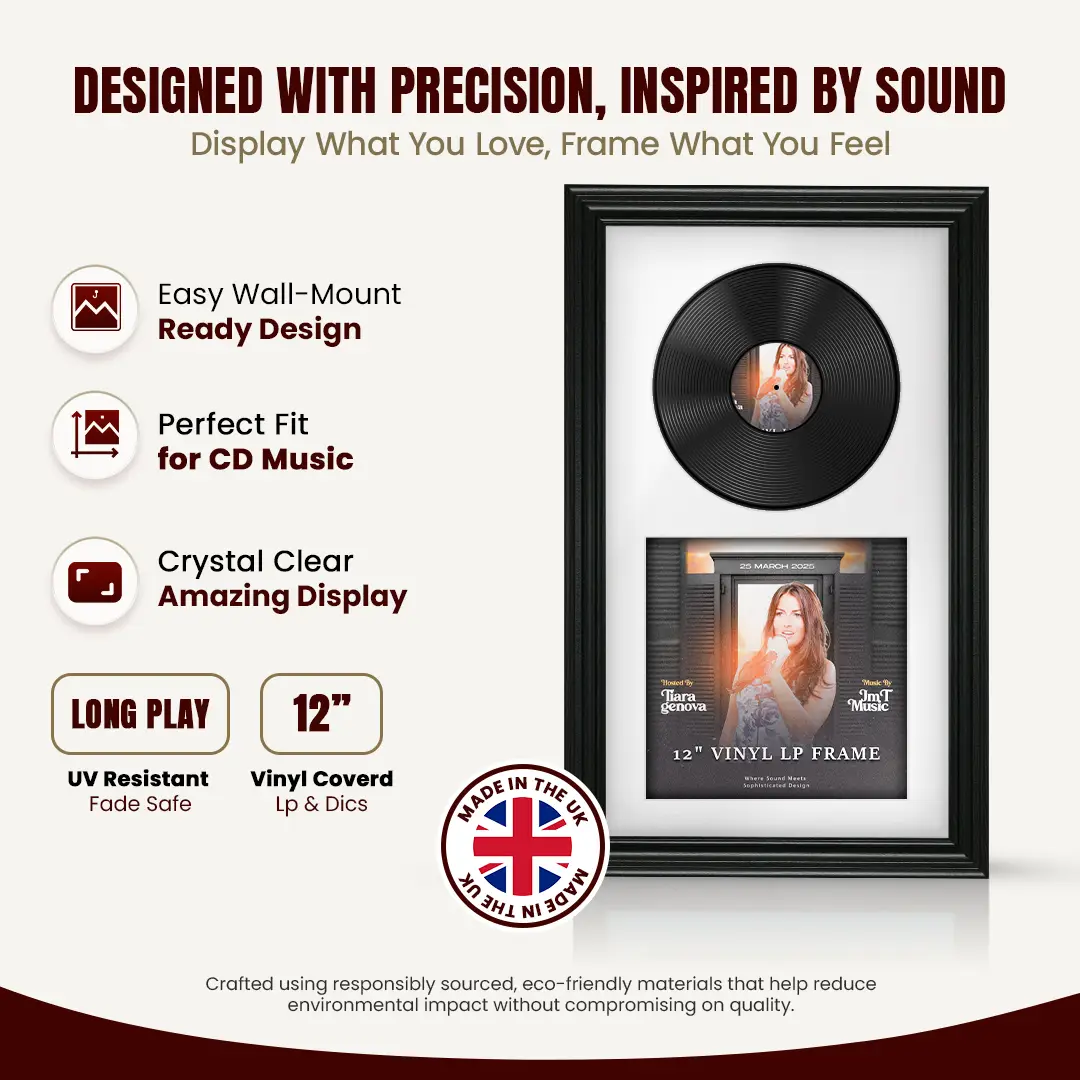 30x17" Swept Black Vinyl Record Frame With Poppy Red Mount | Side by Side 12" LP Cover & Disc Display thumbnail 8
