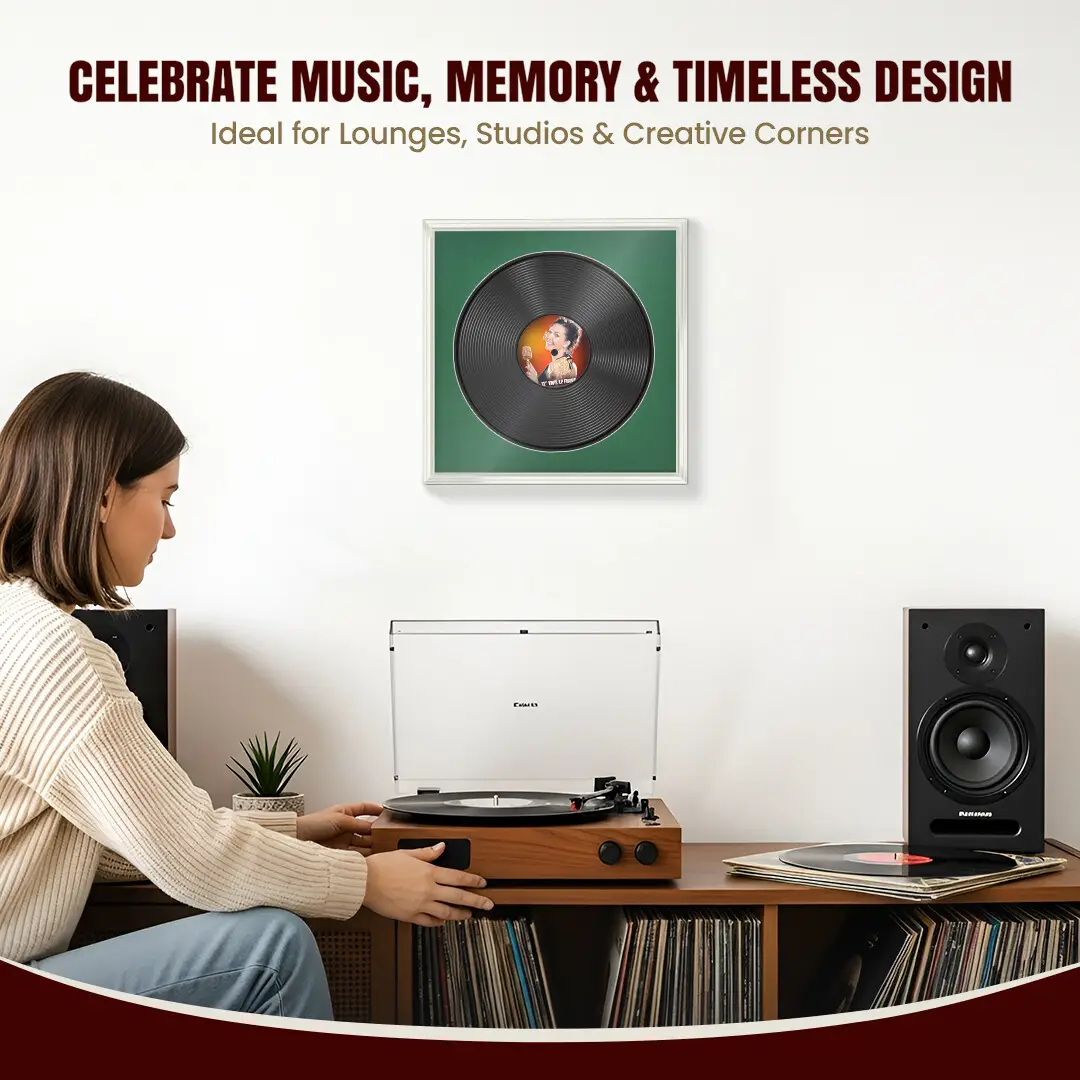 16x16" Swept White Vinyl Record Frame With Emerald (Green) Mount For 12" LP Discs | Contemporary Wall Display thumbnail 4