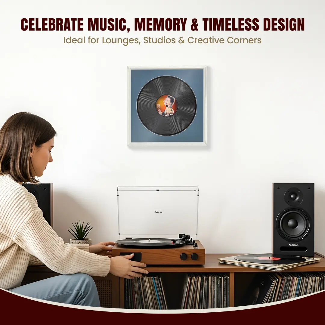 16x16" Swept White Vinyl Record Frame With Black Mount For 12" LP Discs | Elegant Frame For Music Lovers thumbnail 4