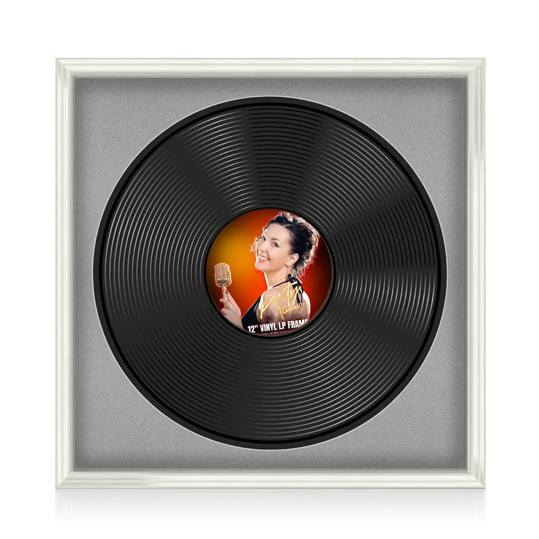 16x16" Swept White Vinyl Record Frame With Black Mount For 12" LP Discs | Premium Wall Frame For Music Enthusiasts