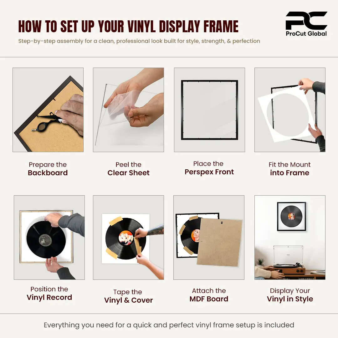 16x16" Swept Black Vinyl Record Frame With Black Mount For 12" LP Discs | Premium Wall Frame For Music Enthusiasts thumbnail 5