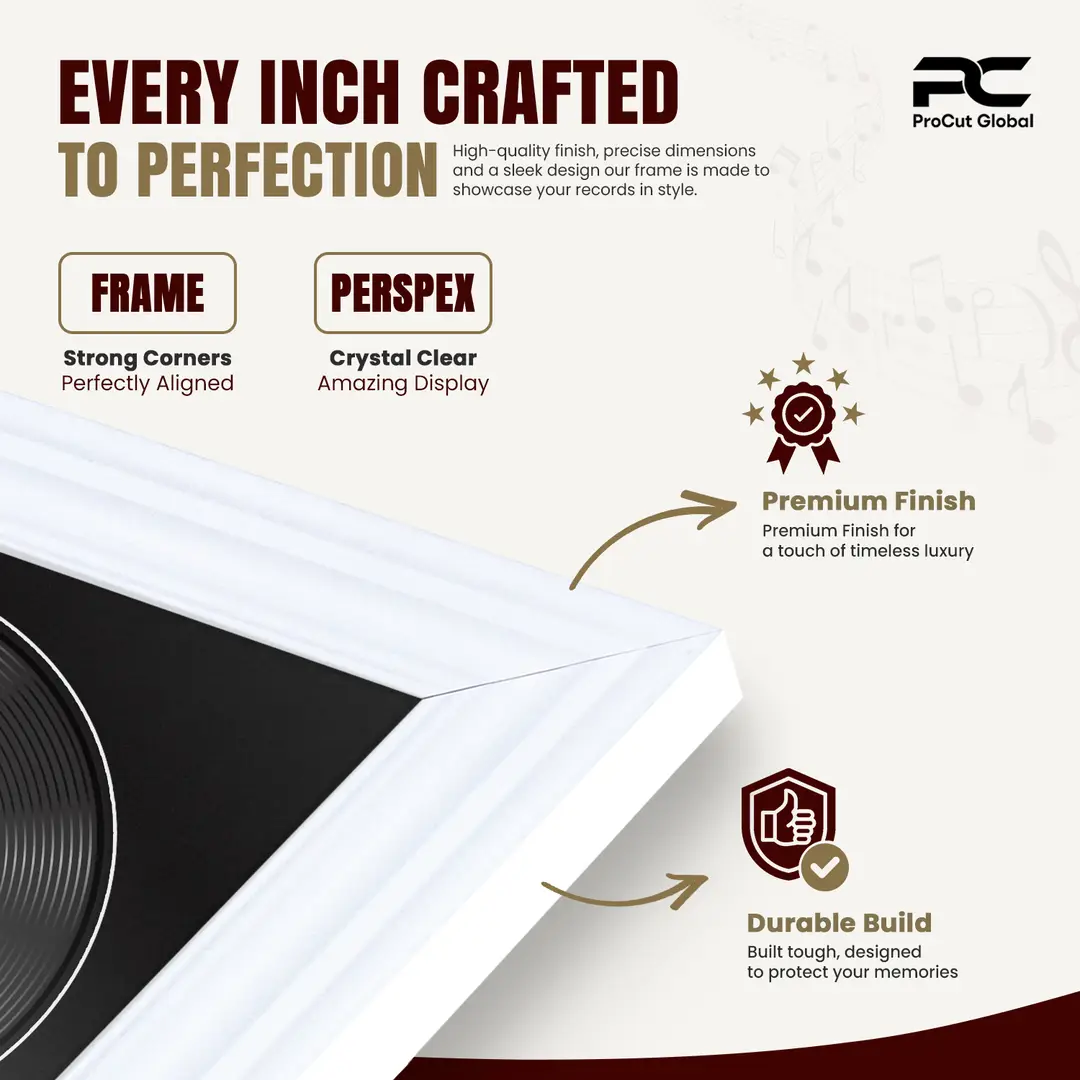 25x17" Swept White Vinyl Record Frame For LP Cover & Disc With Black Mount | Overlapped Display thumbnail 7