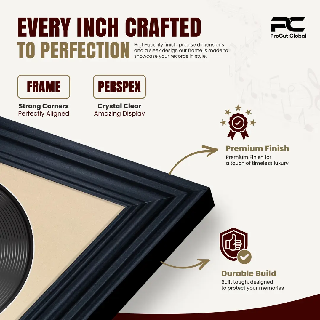 30x17" Swept Black Vinyl Record Frame With Silver Mount | For 12" LP Cover and Disc Side By Side Display thumbnail 7