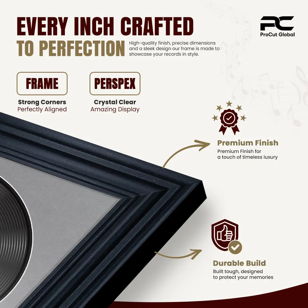 30x17" Swept Black Vinyl Record Frame With Silver Mount | For 12" LP Cover and Disc Side By Side Display thumbnail 7