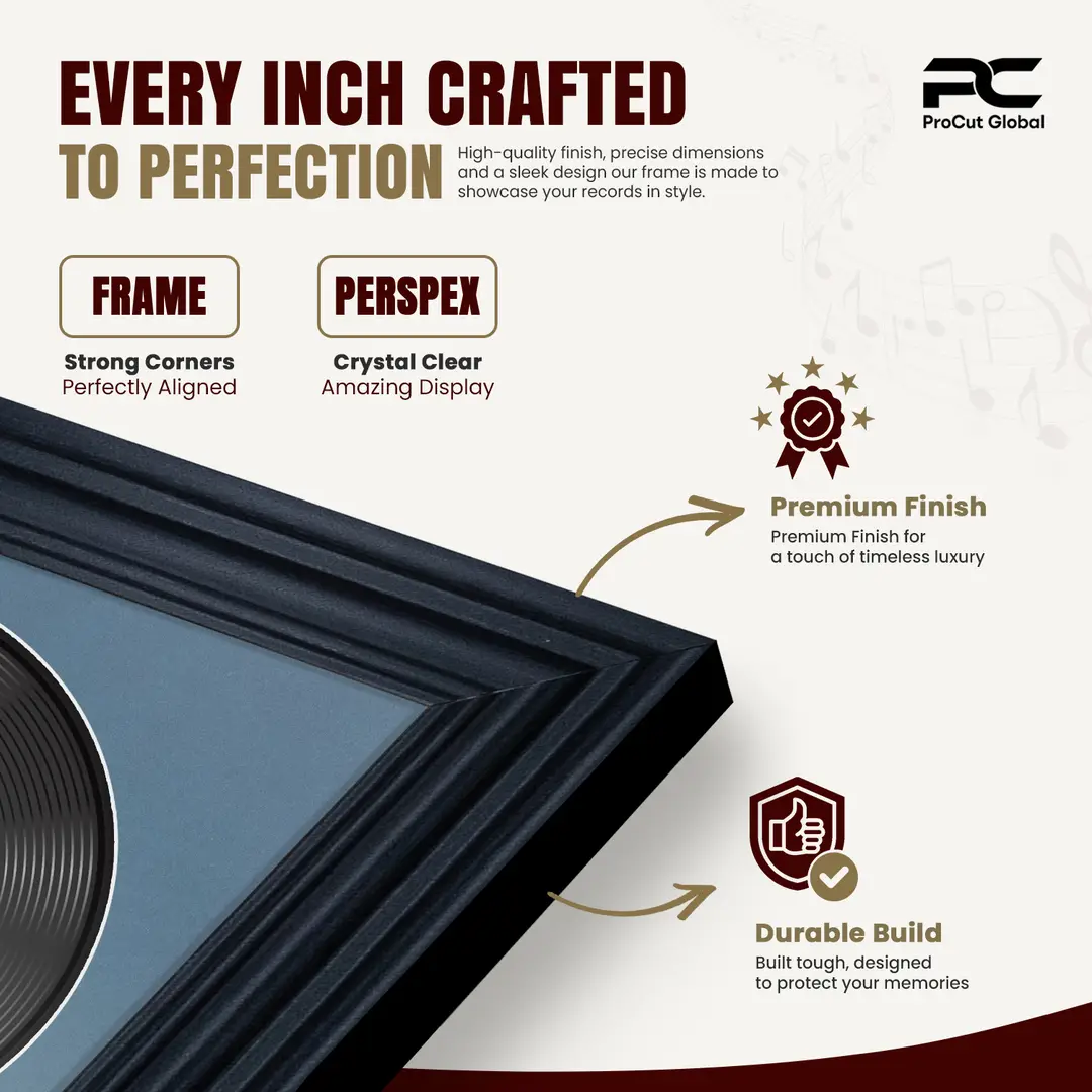 30x17" Swept Black Vinyl Record Frame With Poppy Red Mount | Side by Side 12" LP Cover & Disc Display thumbnail 7