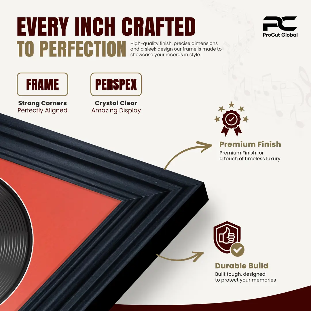 30x17" Swept Black Vinyl Record Frame With Silver Mount | For 12" LP Cover and Disc Side By Side Display thumbnail 7