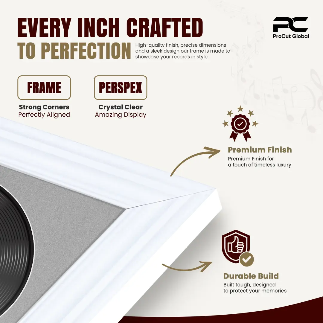 30x17" Swept White Vinyl Record Frame With Silver Mount | For 12" LP Cover and Disc Side By Side Display thumbnail 7